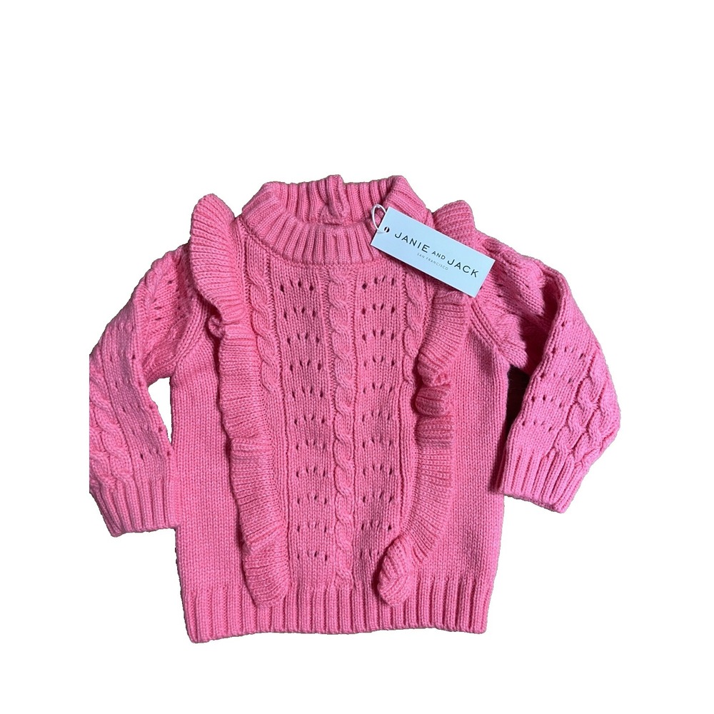 Janie and Jack ruffle cable knit sweater pink flamingo size 6